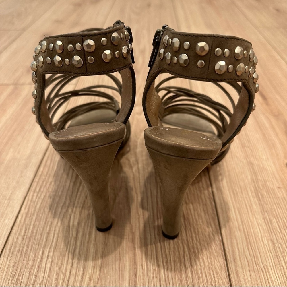 NWT BCBGeneration Pasha High Heel Sandals Dark Moss Kidskin Suede Studded - Picture 4 of 12